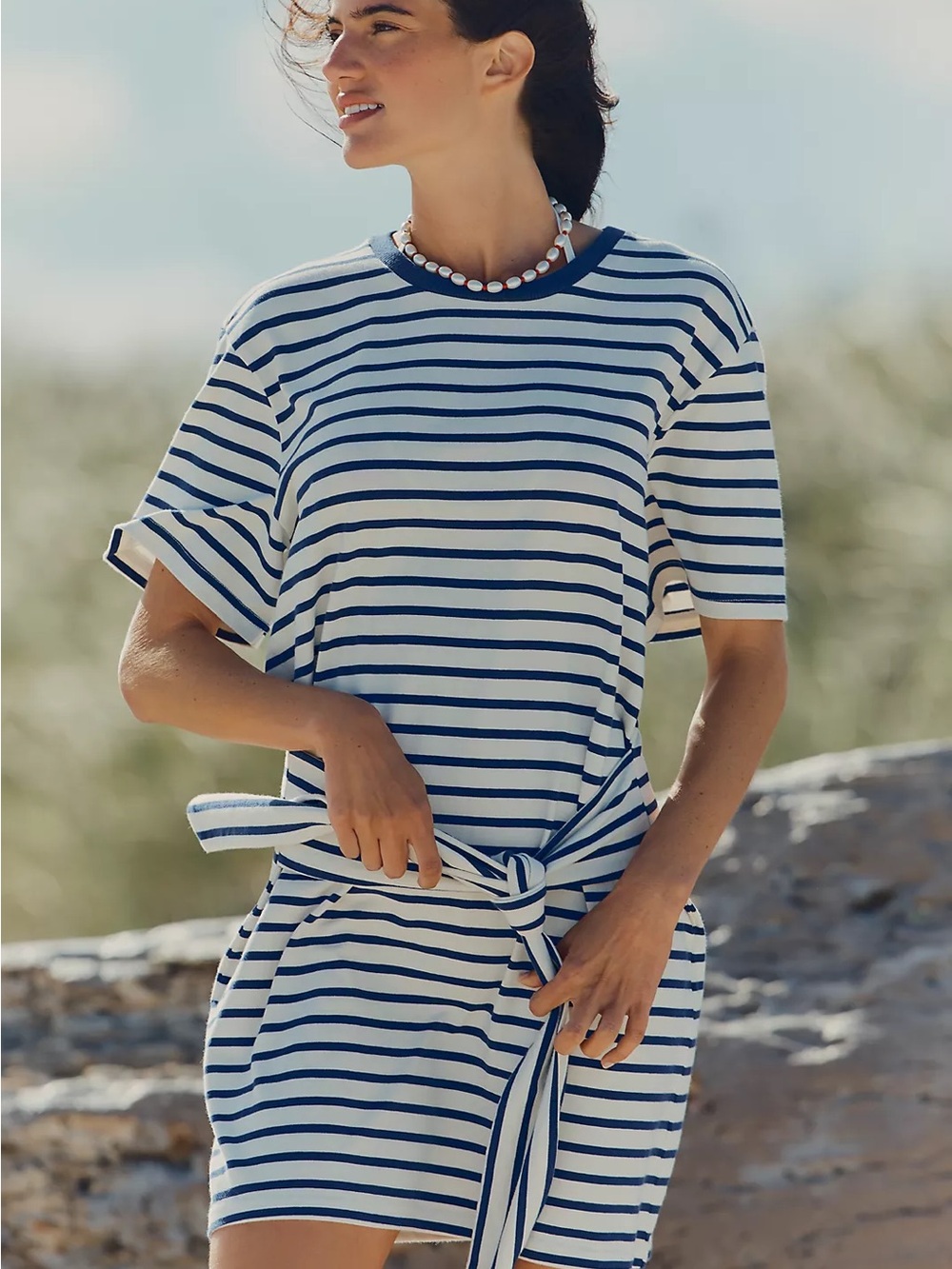 Anthropologie Tie-Waist Mini T-Shirt Dress